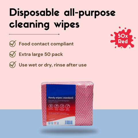 Abbey Handy Wipes Large 42x35cm | Red 50 Pack