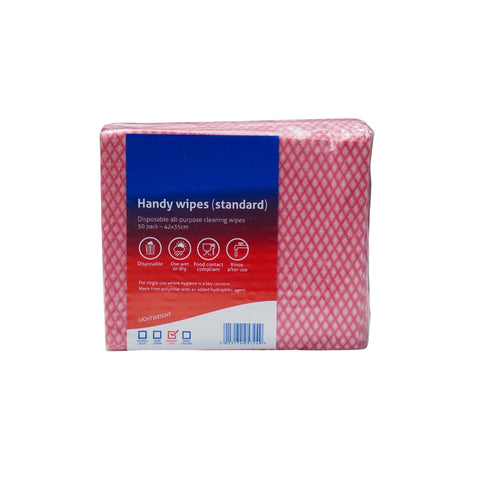 Abbey Handy Wipes Large 42x35cm | Red 50 Pack