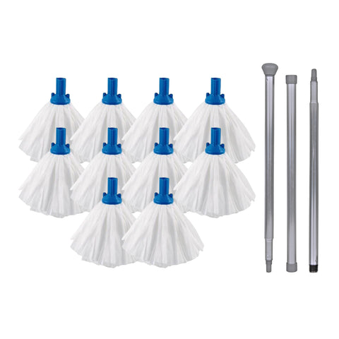 Floor Mop Set 10 x Mop Heads + Handle Large Big White 120g Socket Screw