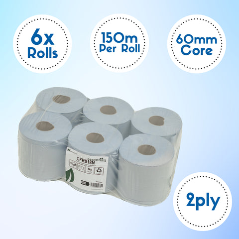 Blue Rolls CentreFeed 2 Ply 150mm x 175mm Embossed (6 pack)- CFR018