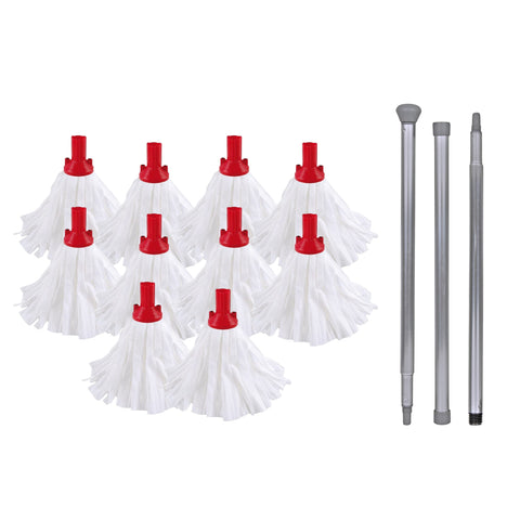 Floor Mop Set 10 x Mop Heads + Handle Large Big White 120g Socket Screw