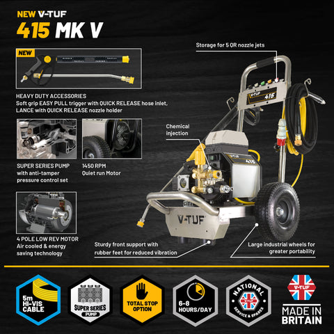 V-TUF VTUF415 Cold Pressure Washer 150Bar (2250psi) 15L/Min 415v