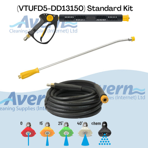 Kit for V-TUF D5 Diesel Cold Pressure Washer includes a hose, 5 nozzles, spray cannon and lance