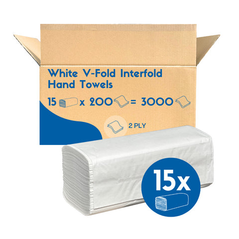 V Fold White Hand Towels Interfold 2ply (3000 Case)