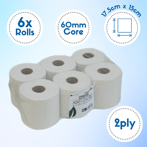 White Centre Feed 2 Ply 150mm x 175mm Embossed (6 pack)- CFR016