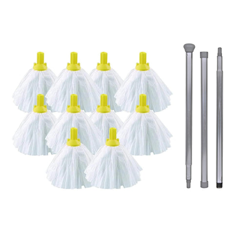 Floor Mop Set 10 x Mop Heads + Handle Large Big White 120g Socket Screw