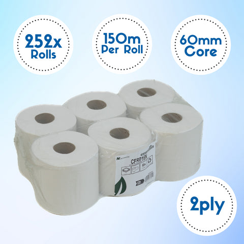 White Rolls CentreFeed 150m 2Ply Embossed Wholesale Half Pallet (42 Cases) - CFR016